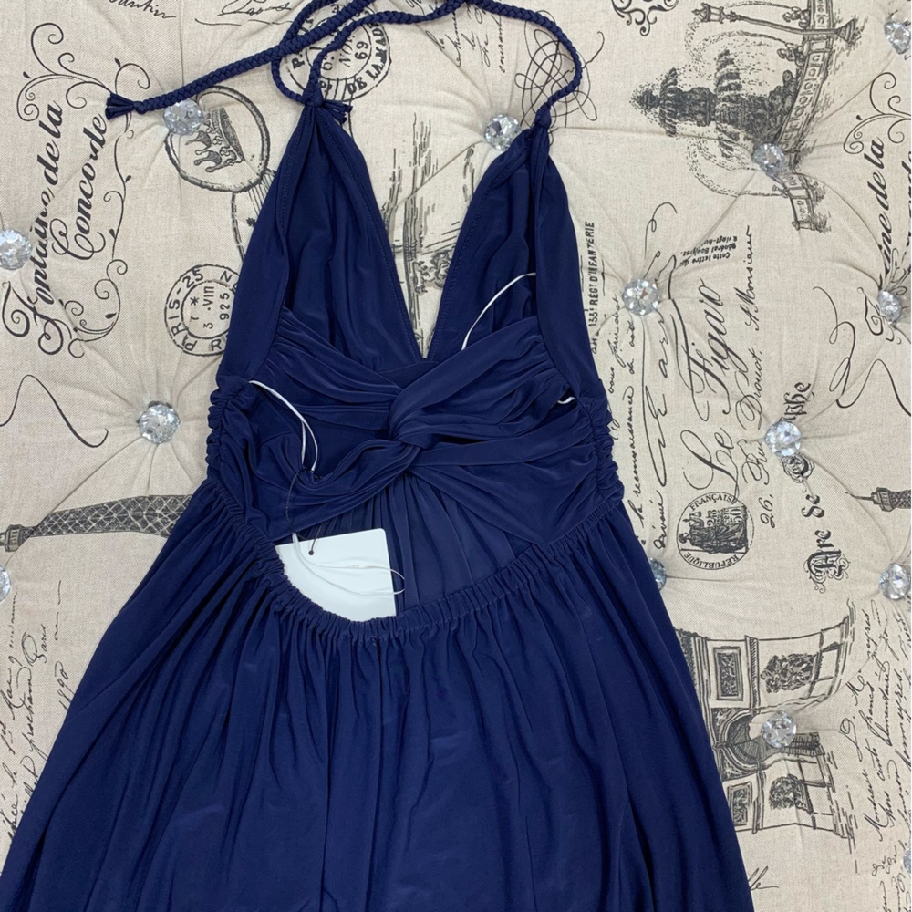 MISA Los Angeles, Halterneck long casual dress, Navy, Size: Small - Picture 5 of 8